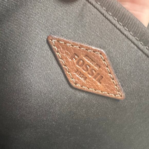 Fossil Briefcase Genuine Smooth Cognac Brown Leather Pocket Zip Office Career - Picture 9 of 11